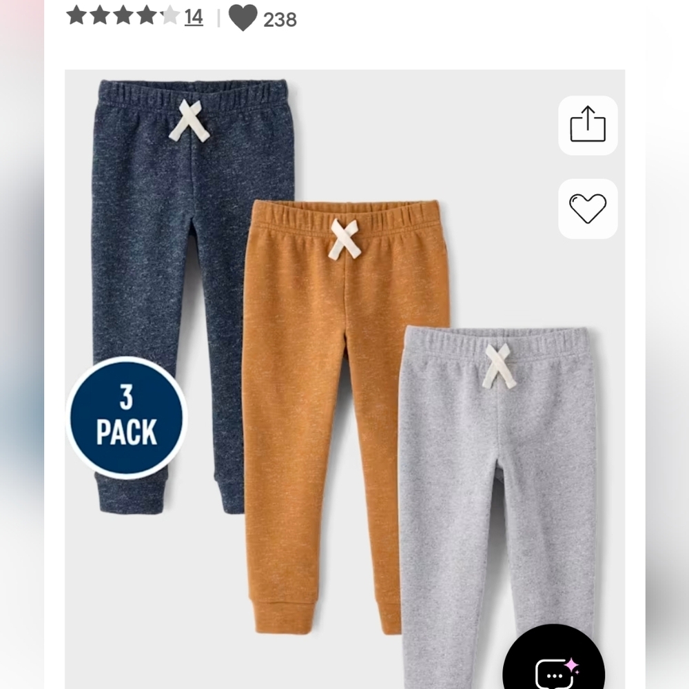 Kids 3-Pack Jogger Pants - Navy, Khaki, Gray